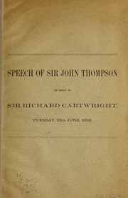 Cover of: Speech in reply to Sir Richard Thompson, Tuesday, June 28th, 1892