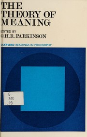 Cover of: The theory of meaning