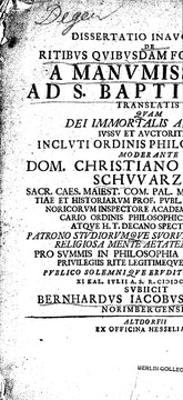 Cover of: Dissertatio inauguralis de ritibus quibusdam formulisque a manumissione ad s. baptismum translatis