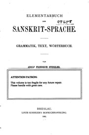 Cover of: Elementarbuch der Sanskrit-spache