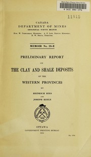 Cover of: Preliminary report on the clay and shale deposits of the western provinces