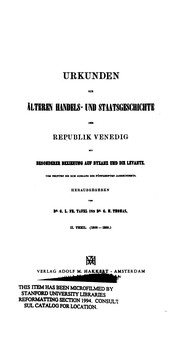 Cover of: Urkunden zur älteren Handels- und Staatsgeschichte der Republik Venedig, mit besonderer ...
