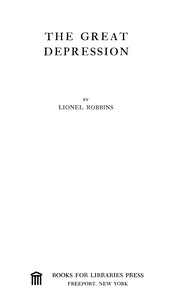 The great depression by Robbins, Lionel Robbins Baron