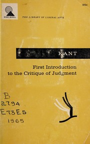 Cover of: First introduction to the Critique of judgment.