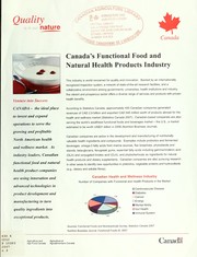 Canada's functional food and natural health products industry by Canada. Agriculture and Agri-Food Canada