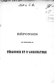 Réponses aux programmes de pédagogie et d'agriculture pour les diplômes d'école élémentaire, d'école modèle et d'académie