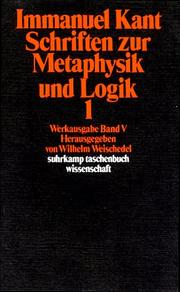 Werkausgabe, Bd.5, Schriften zur Metaphysik und Logik, Teil 1