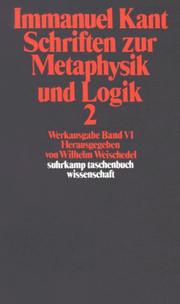 Werkausgabe, Bd.6, Schriften zur Metaphysik und Logik, Teil 2