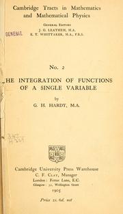 Cover of: The integration of functions of a single variable