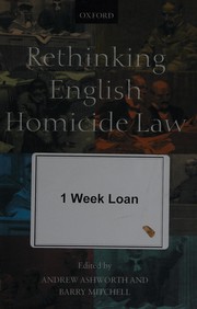 Cover of: Rethinking English homicide law