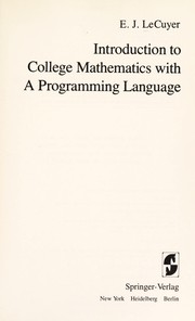 Cover of: Introduction to college mathematics with A Programming Language