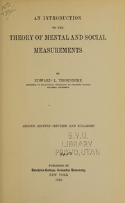 Cover of: An introduction to the theory of mental and social measurements