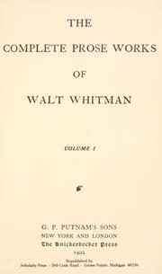 Cover of: The complete writings of Walt Whitman