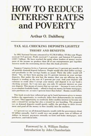 How to Reduce Interest Rates and Poverty Arthur Dahlberg
