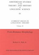 Proto-Romance Morphology by Robert A., Jr. Hall