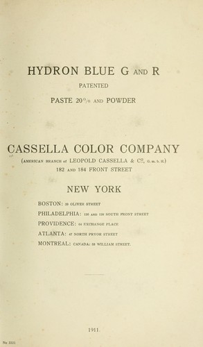 Hydron blue G and R, patented paste 20% and powder by Cassella Color Company
