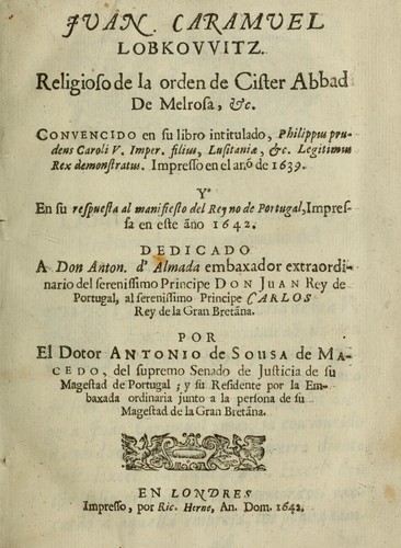 Juan Caramuel Lobkovvitz by António de Sousa de Macedo