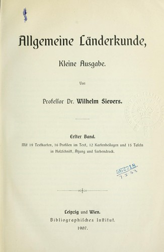Allgemeine Länderkunde by Wilhelm Sievers