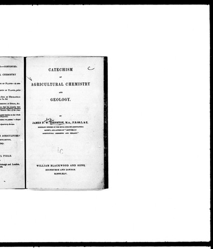Catechism of agricultural chemistry and geology by James Finley Weir Johnston
