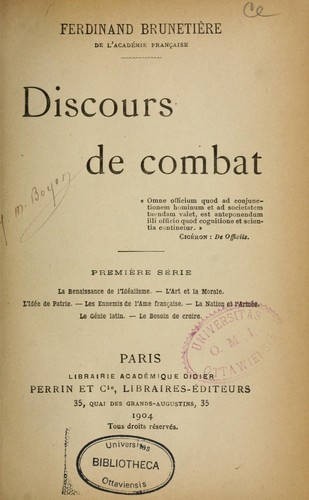 Discours de combat by Ferdinand Brunetière