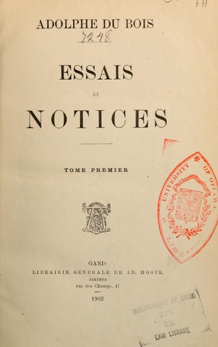 Essais et notices by Adolphe Du Bois