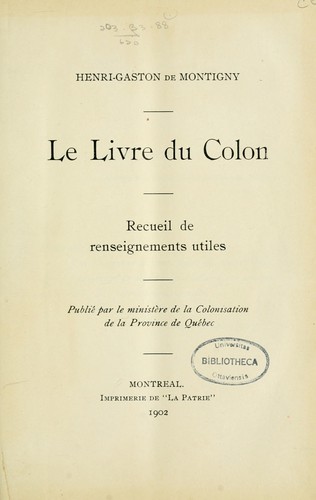 Le livre du colon by Henri-Gaston de Montigny