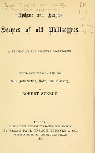 Lydgate and Burgh's Secrees of old philosoffres by John Lydgate