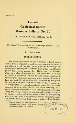 The social organization of the Winnebago Indians by Radin, Paul