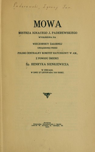Mowa mistrza Ignacego J. Paderewskiego by Ignace Jan Paderewski