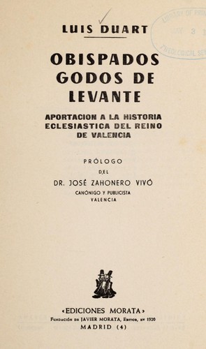 Obispados godos de Levante by Luis Duart