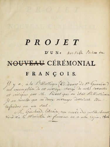 Projet d'un nouveau cérémonial françois by Jolly M.