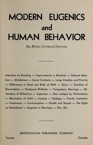 Modern eugenics and human behavior by Darwin, Leonard