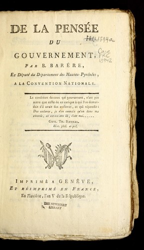 De la pense e du gouvernement by B. Bare re