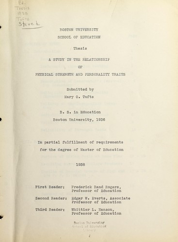 Study in the relationship of physical strength and personality traits by Mary O. Tufts