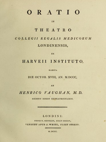 Oratio in theatro Collegii Regalis Medicorum Londinensis, ex Harveii instituto, habita die Octob. XVIII, an. MDCCC by Halford, Henry Sir, , bart