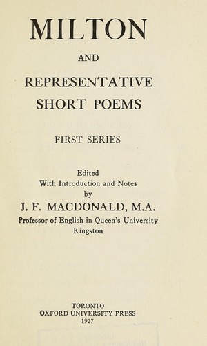 Milton and representative short poems by J. F. MacDonald
