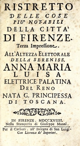 Ristretto delle cose più notabili della città di Firenze by Raffaello del Bruno