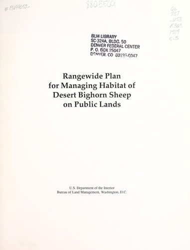 Rangewide plan for managing habitat of desert bighorn sheep on public lands by United States. Bureau of Land Management