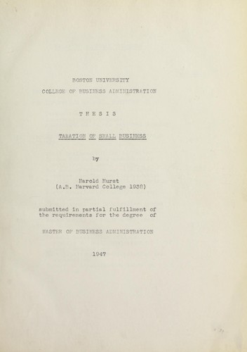 Taxation of small business by Harold Hurst