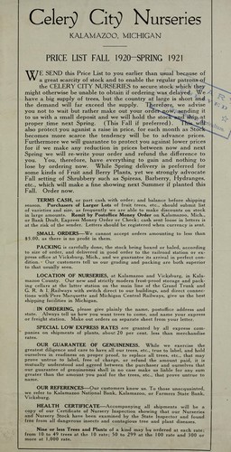 Price list fall 1920-spring 1921 by Celery City Nurseries