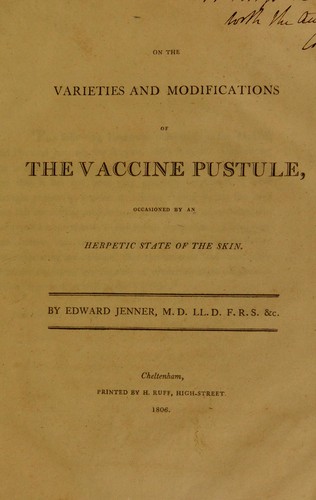 On the varieties and modifications of the vaccine pustule, occasioned by an herpetic state of the skin by Edward Jenner