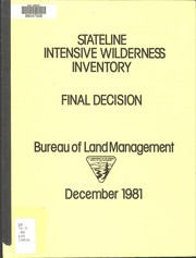 Cover of: Stateline intensive wilderness inventory : final decision