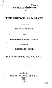 Cover of: On the constitution of the Church and State, according to the idea of each by Samuel Taylor Coleridge, John Barrell