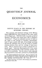 Cover of: Petty's Place in the History of Economic Theory