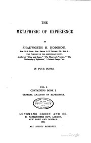 Cover of: The metaphysic of experience