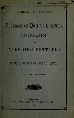 Province of British Columbia by Canada. Dept. of Agriculture