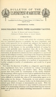 Cover of: Immunization tests with glanders vaccine.