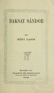 Cover of: Baksay Sándor