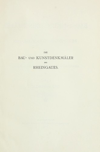 Bau- und Kunstdenkmaler des Regierungsbezirks Wiesbaden by Ferdinand Luthmer