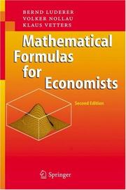 Cover of: Mathematical Formulas for Economists by Bernd Luderer, Volker Nollau, Klaus Vetters